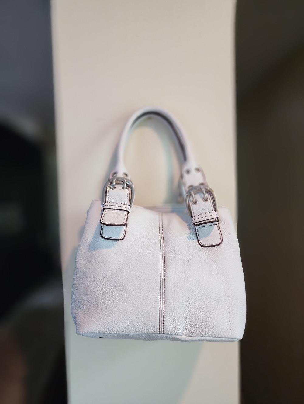 Tignanello White Mini Leather Buckle-Accent Tote Bag